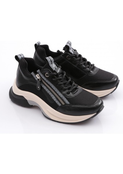 Kadın Bağcikli Fermuarli Spor Ayakkabı Düz Tabanlı Platin Siyah Malzeme ile Şık Tasarım fiyatları