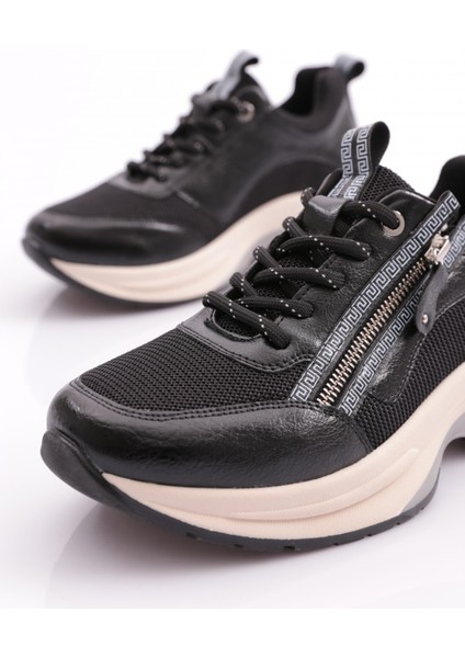 Kadın Bağcikli Fermuarli Spor Ayakkabı Düz Tabanlı Platin Siyah Malzeme ile Şık Tasarım fırsatları