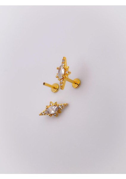 Cerrahi Çelik Piercing Zirkon Taşlı Kuzey Yıldızı Figürlü Helix Tragus PIERCING(1ADET) indirimleri