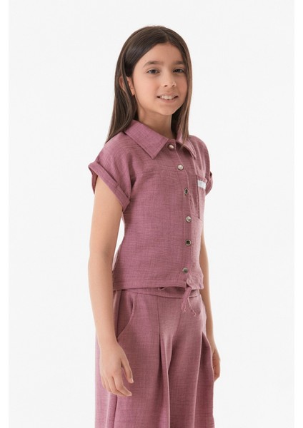Cep Detaylı Düğmeli Kız Çocuk Gömlek modelleri