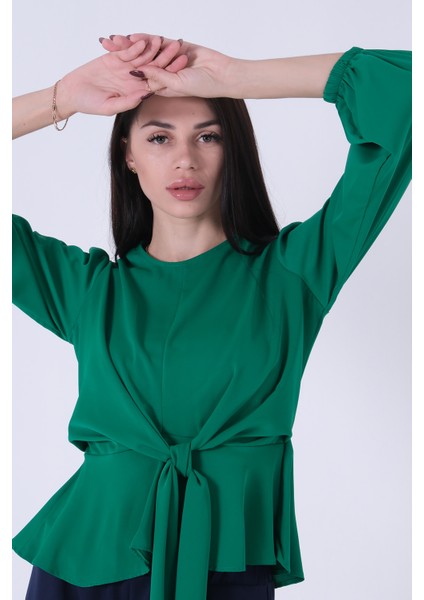 Yeşil Beli Bağlama Detaylı Bluz 0806546.07