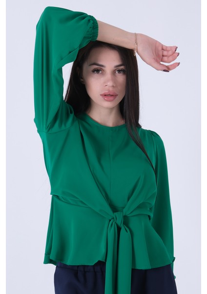Yeşil Beli Bağlama Detaylı Bluz 0806546.07 fiyatları