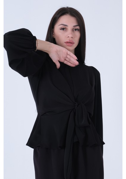 Siyah Beli Bağlama Detaylı Bluz 0806546.01