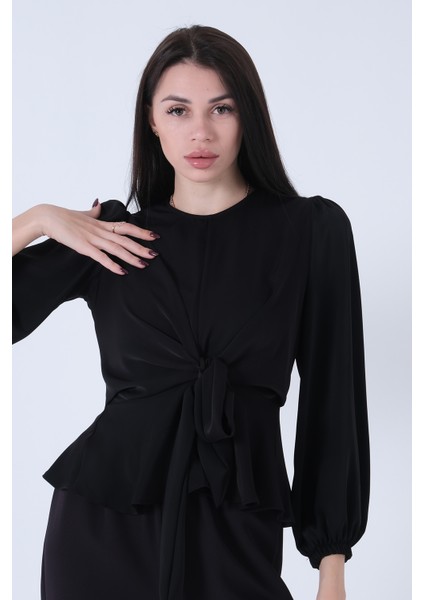 Siyah Beli Bağlama Detaylı Bluz 0806546.01 fiyatları