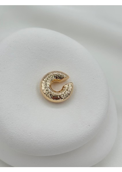 Gold Bombeli Tırtık Plaka Büyük Boy Earcuff Kıkırdak Küpe