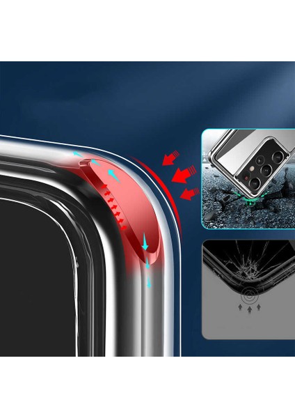 Galaxy S21 Ultra Uyumlu Standlı Şeffaf Silikon L-Stand Kapak-Renksiz