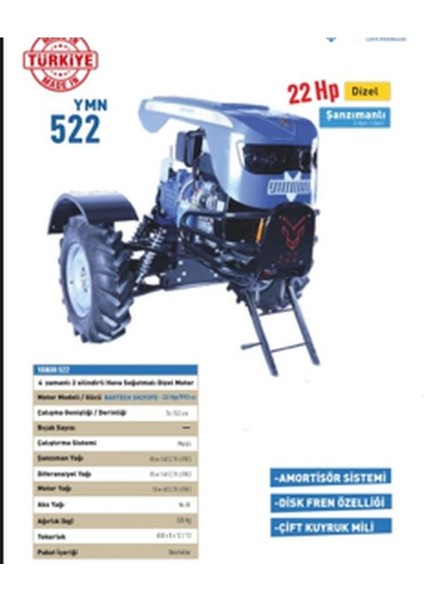 YMN522 22HP Dizel Şanzımanlı Marşlı Çapa Makina