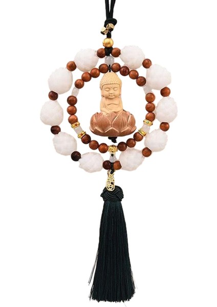 Ahşap Buda Heykeli Kolye Çok Amaçlı Dekoratif Lotus Taban Feng Shui Yeşil Püskül (Yurt Dışından)