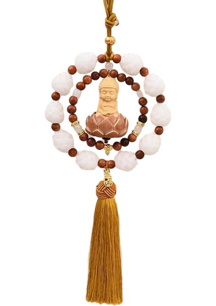 Ahşap Buda Heykeli Kolye Çok Amaçlı Dekoratif Lotus Tabanı Feng Shui Sarı Püskül (Yurt Dışından) modelleri