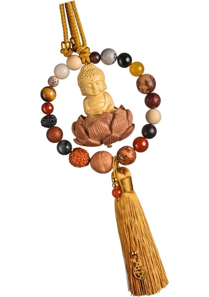 Buda Heykeli Kolye Evrensel Dekoratif Ahşap Feng Shui Dekor Sarı Püskül (Yurt Dışından)