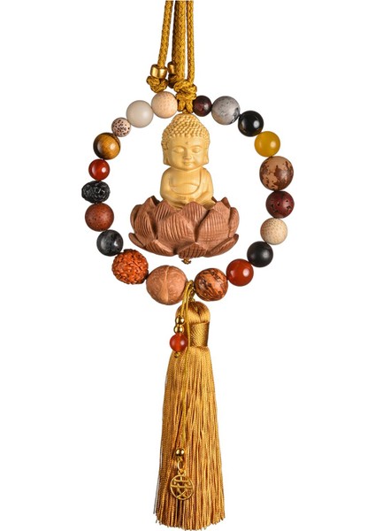 Buda Heykeli Kolye Evrensel Dekoratif Ahşap Feng Shui Dekor Sarı Püskül (Yurt Dışından) fiyatları