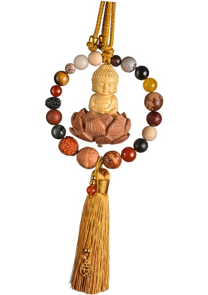 Buda Heykeli Kolye Evrensel Dekoratif Ahşap Feng Shui Dekor Sarı Püskül (Yurt Dışından) modelleri