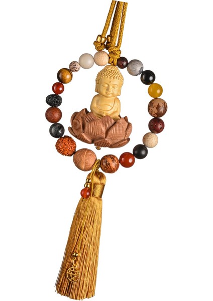 Buda Heykeli Kolye Evrensel Dekoratif Ahşap Feng Shui Dekor Sarı Püskül (Yurt Dışından) fırsatları