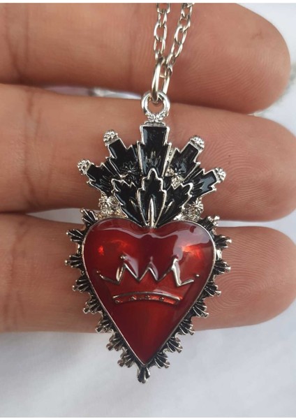 Kırmızı Mineli Heart Crown Kolye