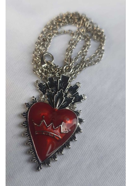 Kırmızı Mineli Heart Crown Kolye