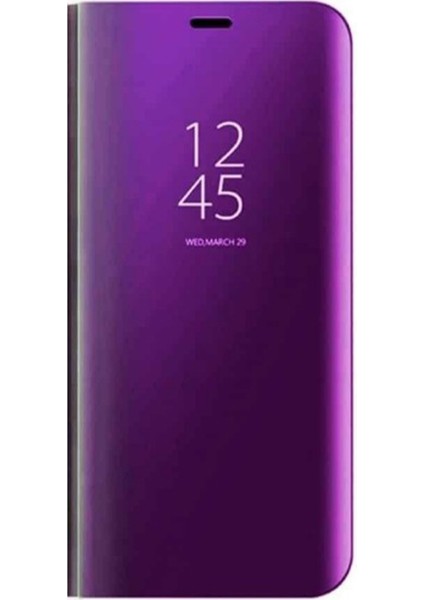 Samsung Galaxy M30 Uyumlu Clear View Aynalı Kapaklı Kılıf - Mürdüm