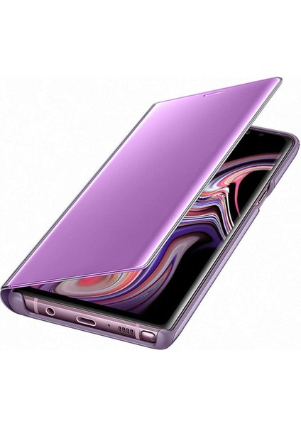 Samsung Galaxy M30 Uyumlu Clear View Aynalı Kapaklı Kılıf - Mürdüm