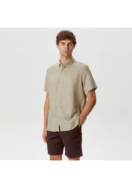 Erkek Bej Classic Fit Kısa Kollu Keten Gömlek W35100T.1FS indirimleri