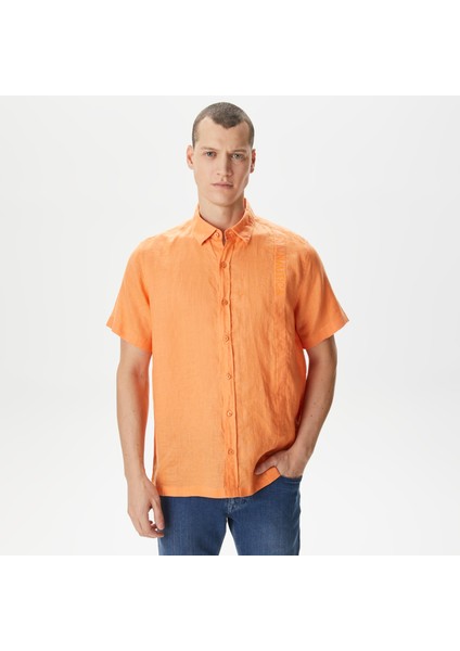Erkek Turuncu Classic Fit Kısa Kollu Keten Gömlek W35414T.62L indirimleri