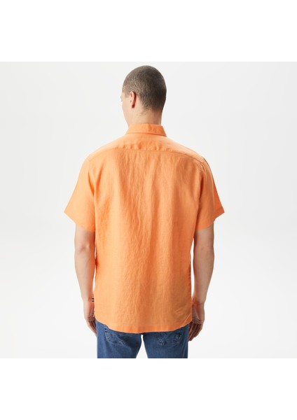 Erkek Turuncu Classic Fit Kısa Kollu Keten Gömlek W35414T.62L