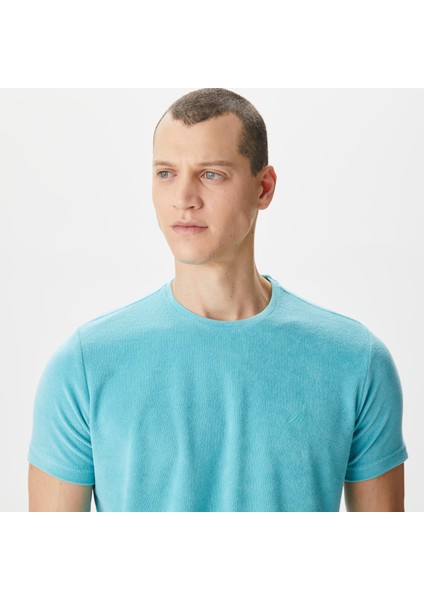 Erkek Mavi Standart Fıt Kısa Kollu T-Shırt V35004T.45Q fırsatları