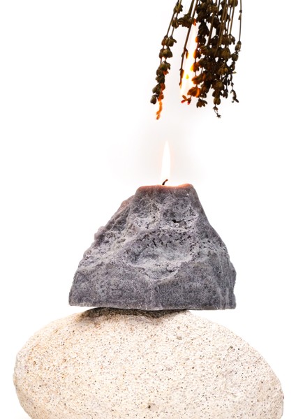 11 cm Dekoratif Gri Doğal Kaya Taşı Mum