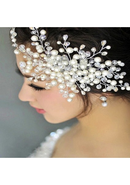 T-BEYAZ-35CM Yeni Taç Çiçek Kristal Inci Takı Headdress Batı Düğün Gelin El Yapımı Zarif Firkete Saç Aksesuarları Saç Süsler (Yurt Dışından) modelleri
