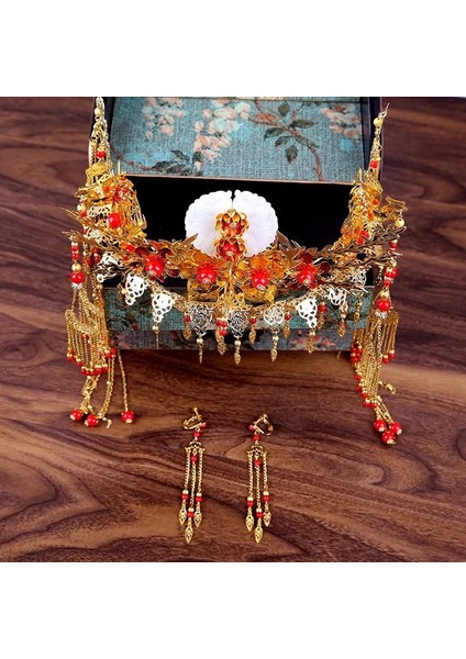 Taçlar Tarzı Altın Çin Gelin Takı Antik Phoenix Taç Headdress Retro Xiuhe Saç Aksesuarları (Yurt Dışından) fırsatları