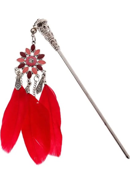 NF012-33 Vintage Çin Tarzı Saç Sopa Kadın Kızlar Siyah Tüy Püskül Kolye Metal Tokalar Boho Etnik Takı Aksesuarları Hediyeler (Yurt Dışından)