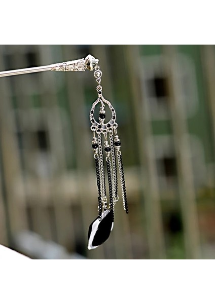 NF012-33 Vintage Çin Tarzı Saç Sopa Kadın Kızlar Siyah Tüy Püskül Kolye Metal Tokalar Boho Etnik Takı Aksesuarları Hediyeler (Yurt Dışından) indirimleri