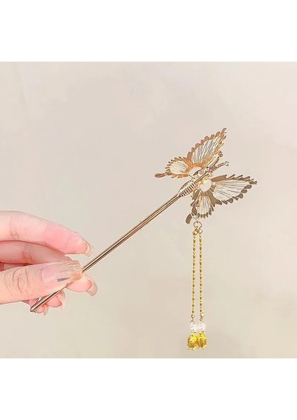 Tokalarım Tarzı No.5 Boyutu Yeni Hanfu Firkete Saç Aksesuarları Antik Stil Yusufçuk Püskül Adım Sallayarak Hareket Kanat Ördek Gagası Klip Kelebek Gelin Takı (Yurt Dışından)