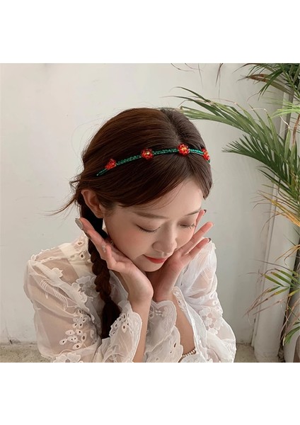 B Aomu Romantik Yeşil Kristal Kiraz Meyve Kafa Bandı Retro Düzensiz Geometrik Kırmızı Küçük Çiçek Dalga Şapkalar Kadın Aksesuarları Için (Yurt Dışından) modelleri