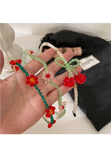 B Aomu Romantik Yeşil Kristal Kiraz Meyve Kafa Bandı Retro Düzensiz Geometrik Kırmızı Küçük Çiçek Dalga Şapkalar Kadın Aksesuarları Için (Yurt Dışından) fırsatları