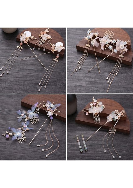 Resim7 Hanfu Headdress Püskül Adım Sallayarak Firkete Antika Tarzı Saç Taç Firkete Antik Peri Saç Aksesuarları Tam Set (Yurt Dışından) fiyatları