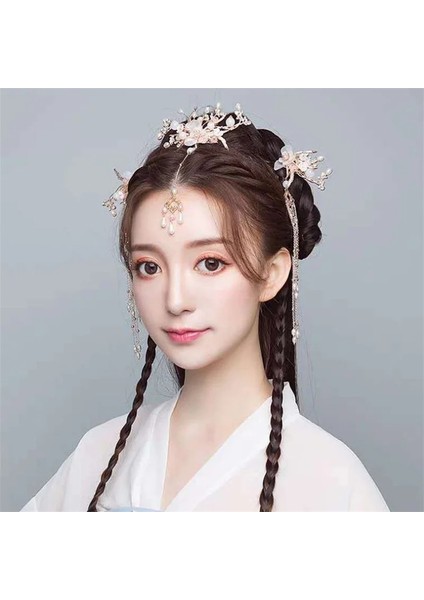 Resim7 Hanfu Headdress Püskül Adım Sallayarak Firkete Antika Tarzı Saç Taç Firkete Antik Peri Saç Aksesuarları Tam Set (Yurt Dışından) modelleri