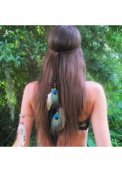 YLHJ724 Hint Beyaz Tüy Bandı Headdress Saç Halat Şapkalar Tribal Hippi El Yapımı Saç Aksesuarları Kadınlar Için (Yurt Dışından)