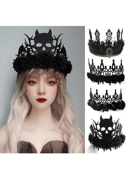 FD-108 Vintage Cadı Kadın Kafa Çelenk Gotik Siyah Taç Güller Tiara Kafa Bandı Cadılar Bayramı Partisi Cosplay Vampir Prenses Sihirli Aksesuar (Yurt Dışından) fiyatları
