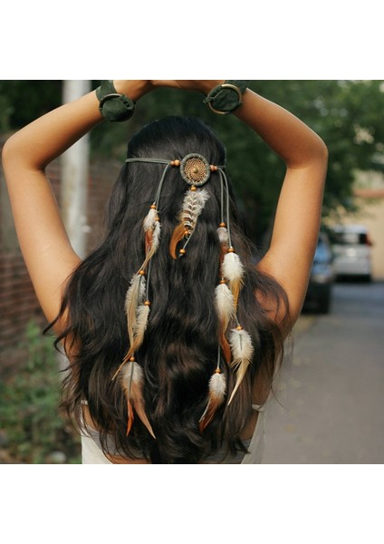 YLHJ724 Hint Beyaz Tüy Bandı Headdress Saç Halat Şapkalar Tribal Hippi El Yapımı Saç Aksesuarları Kadınlar Için (Yurt Dışından) fiyatları