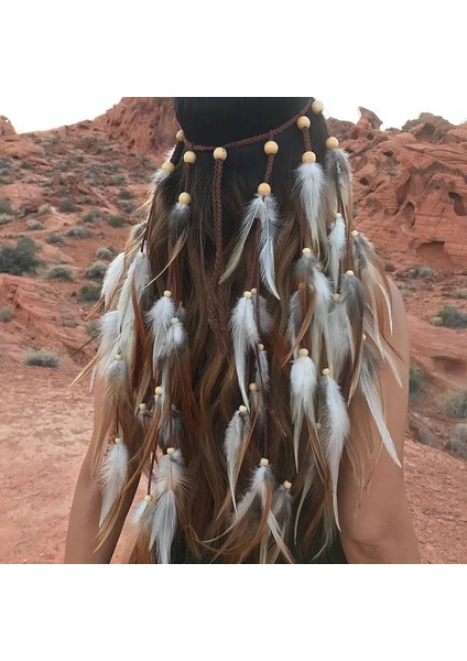 YLHJ724 Hint Beyaz Tüy Bandı Headdress Saç Halat Şapkalar Tribal Hippi El Yapımı Saç Aksesuarları Kadınlar Için (Yurt Dışından) modelleri