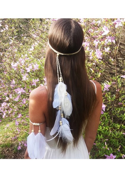 YLHJ724 Hint Beyaz Tüy Bandı Headdress Saç Halat Şapkalar Tribal Hippi El Yapımı Saç Aksesuarları Kadınlar Için (Yurt Dışından) fırsatları