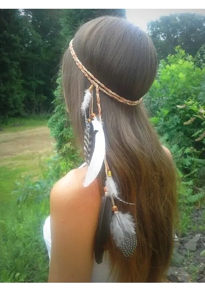 YLHJ724 Hint Beyaz Tüy Bandı Headdress Saç Halat Şapkalar Tribal Hippi El Yapımı Saç Aksesuarları Kadınlar Için (Yurt Dışından) indirimleri
