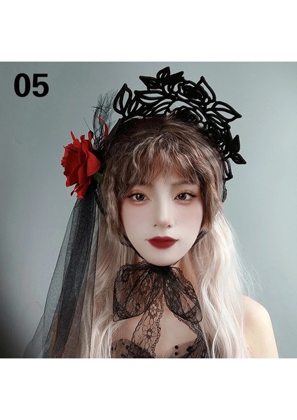 FD-117 Vintage Cadı Kadın Kafa Çelenk Gotik Siyah Taç Güller Tiara Kafa Bandı Cadılar Bayramı Partisi Cosplay Vampir Prenses Sihirli Aksesuar (Yurt Dışından)