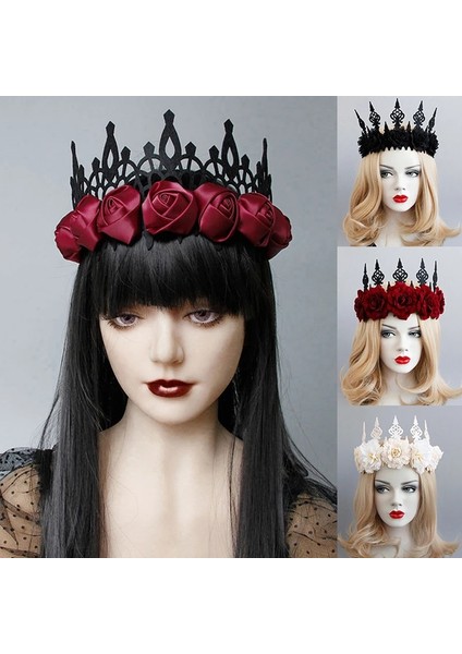 FD-117 Vintage Cadı Kadın Kafa Çelenk Gotik Siyah Taç Güller Tiara Kafa Bandı Cadılar Bayramı Partisi Cosplay Vampir Prenses Sihirli Aksesuar (Yurt Dışından) modelleri