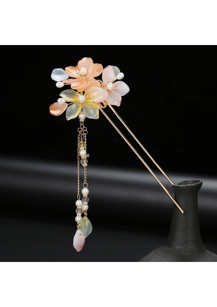 No.11 Boyutu 2022 Yeni Çin Saç Tokası Kızlar Vintage Düğün Hanfu Dekor Firkete Çiçek Püskül Inci Saç Topuz Çubuklarını Gelin Saç Takı (Yurt Dışından)
