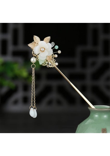 No.11 Boyutu 2022 Yeni Çin Saç Tokası Kızlar Vintage Düğün Hanfu Dekor Firkete Çiçek Püskül Inci Saç Topuz Çubuklarını Gelin Saç Takı (Yurt Dışından)