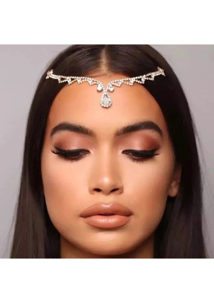 Altın Boho Gelin Düğün Taklidi Kafa Zincir Saç Aksesuarları Bayanlar Akşam Yemeği Topu Su Damlası Kolye Alın Zincir Takı (Yurt Dışından) fiyatları