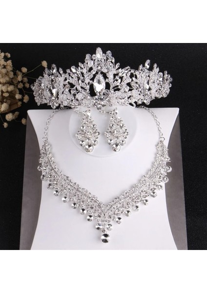 Altın Barok Lüks Kristal Boncuk Gelin Takı Setleri Rhinestone Tiaras Taç Kolye Küpe Seti Düğün Afrika Saç Takı Seti (Yurt Dışından)