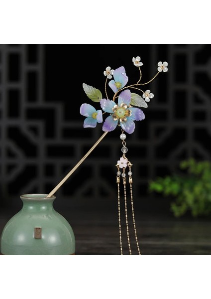 No.5 Boyutu 2022 Yeni Çin Saç Tokası Kızlar Vintage Düğün Hanfu Dekor Firkete Çiçek Püskül Inci Saç Topuz Çubuklarını Gelin Saç Takı (Yurt Dışından)