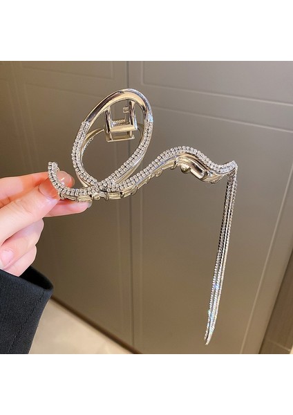 E-Gümüş Lüks Kristal Uzun Püskül Geometrik Dalgalar Büyük Yengeç Klip Koreli Kadın Saç Klipleri Pençe Kafa Parçası Saç Aksesuarları Kadınlar Için (Yurt Dışından) indirimleri