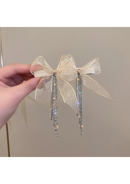 TS0007-W Yeni Siyah Dantel Kumaş Yay Firkete Womey Rhinestones Püskül Bahar Saç Klipleri Şerit Kafa Bandı At Kuyruğu Saç Aksesuarları (Yurt Dışından)